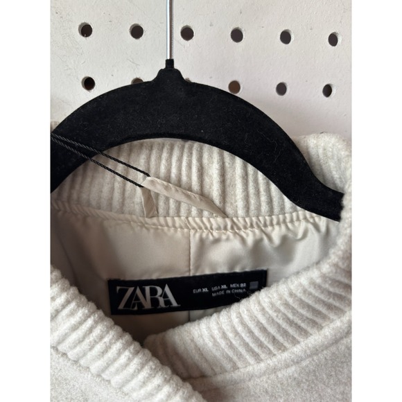 Zara Women's XL Cropped Bomber Jacket Cream Ivory NWT Chic Outerwear Varsity - Picture 3 of 7